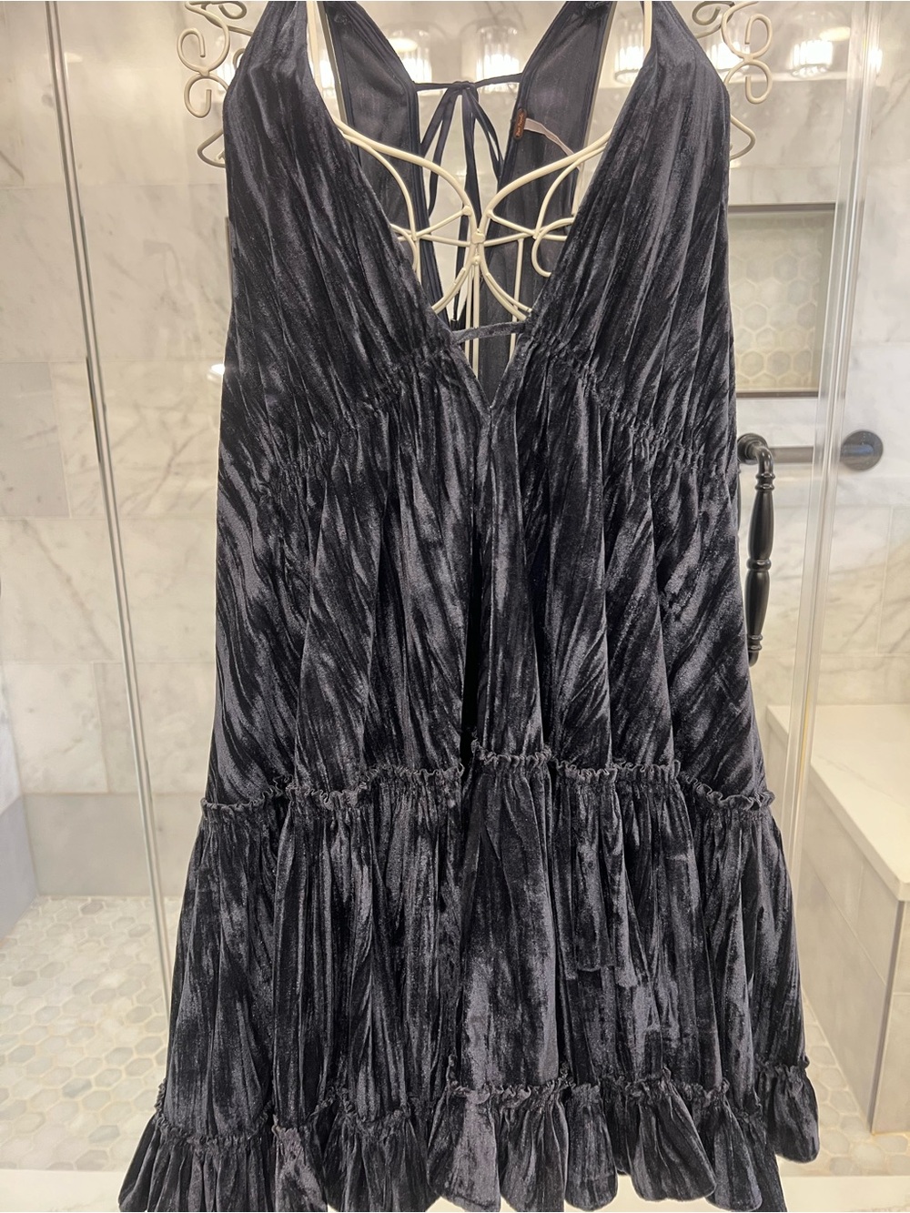 Free People Blue Velvet V-Neck Tiered Women's Dress.  Sz. M.  NWOT